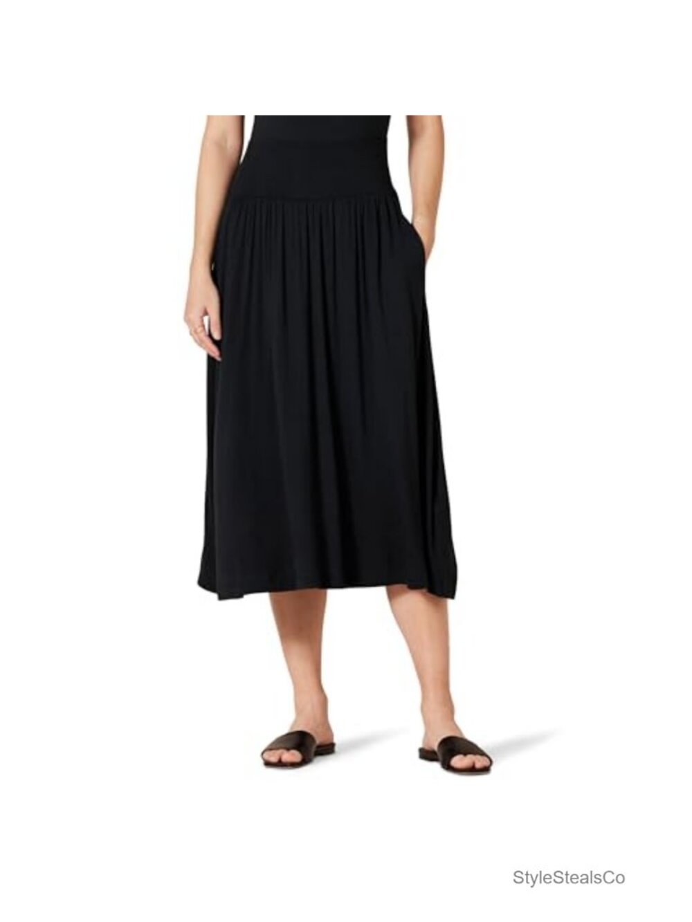 Women's Pull-On Midi Skirt - Viscose Stretch Jersey, Side Pockets, Relaxed Fit